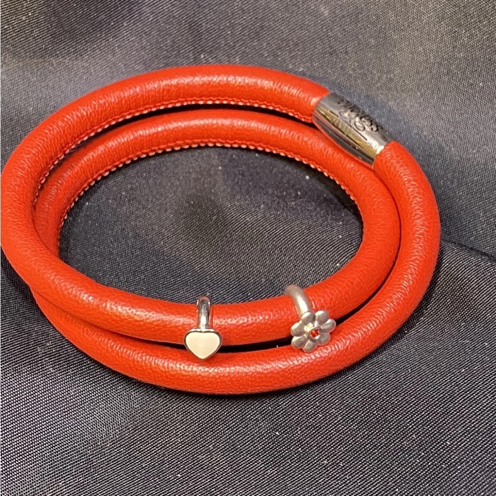 Endless Jewelry Red Leather Wrap Bracelet w 2 Charms/1 is 925 Sterling Silver